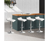 PU LEATHER CHROME SET OF FOUR BAR STOOLS - WHITE