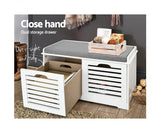 SHOE BENCH WITH DRAWERS - WHITE & GREY