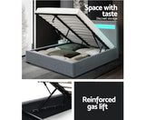 FABRIC LED GAS LIFT STORAGE BED - QUEEN