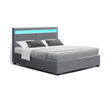 FABRIC LED GAS LIFT STORAGE BED - QUEEN